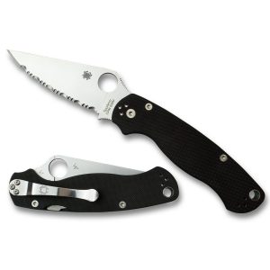 SPYDERCO PARAMILITARY 2 SATIN FINISH BLACK G-10 HANDLE – 3.44″ S30V SERRATED EDGE BLADE