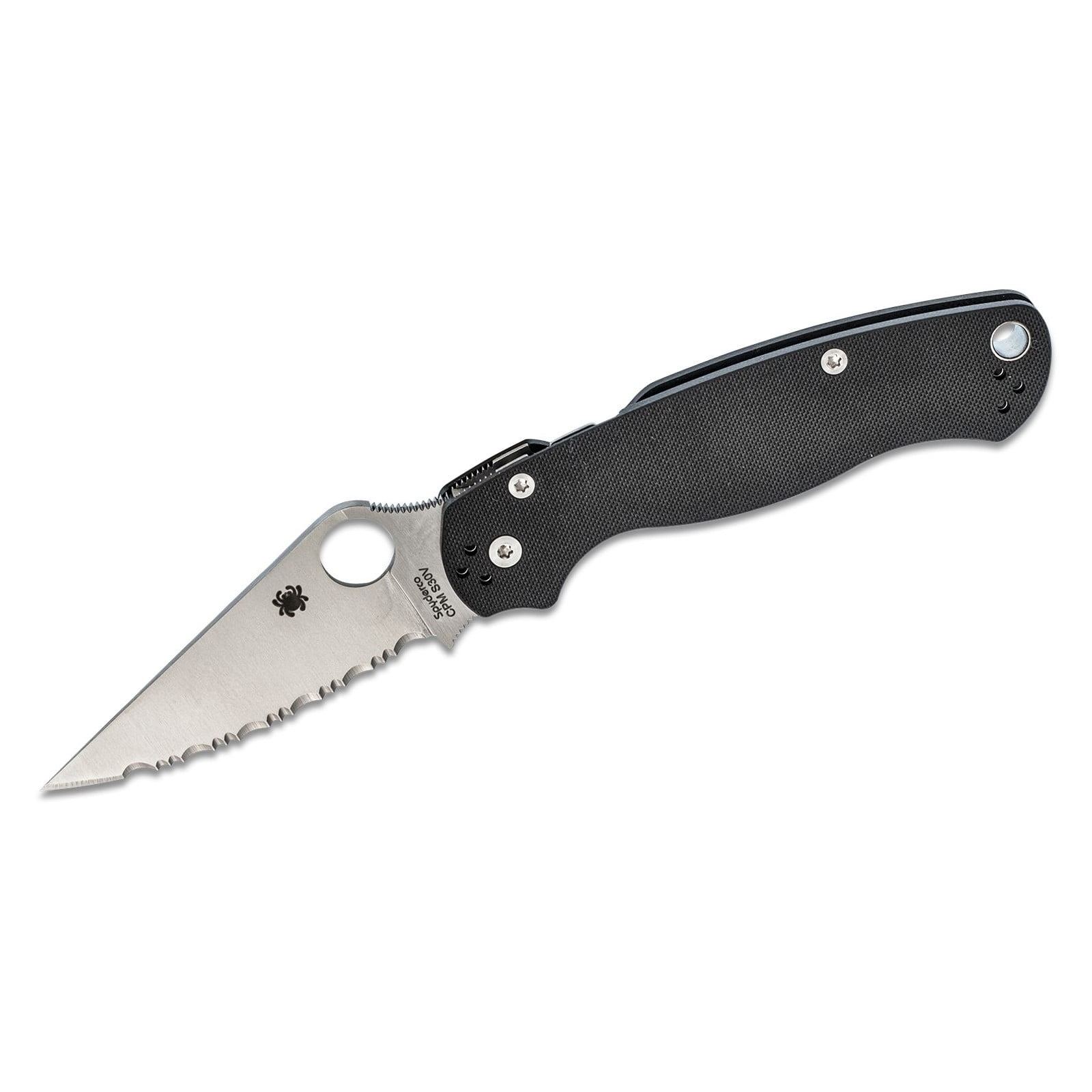 SPYDERCO PARAMILITARY 2 SATIN FINISH BLACK G-10 HANDLE – 3.44″ S30V SERRATED EDGE BLADE - Image 2