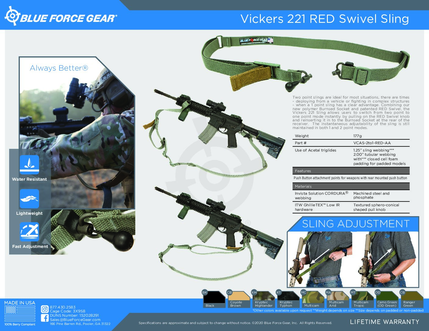 BLUE FORCE GEAR VICKERS 221 SLING – 2-TO-1 W/RED SWIVEL – COYOTE BROWN - Image 7